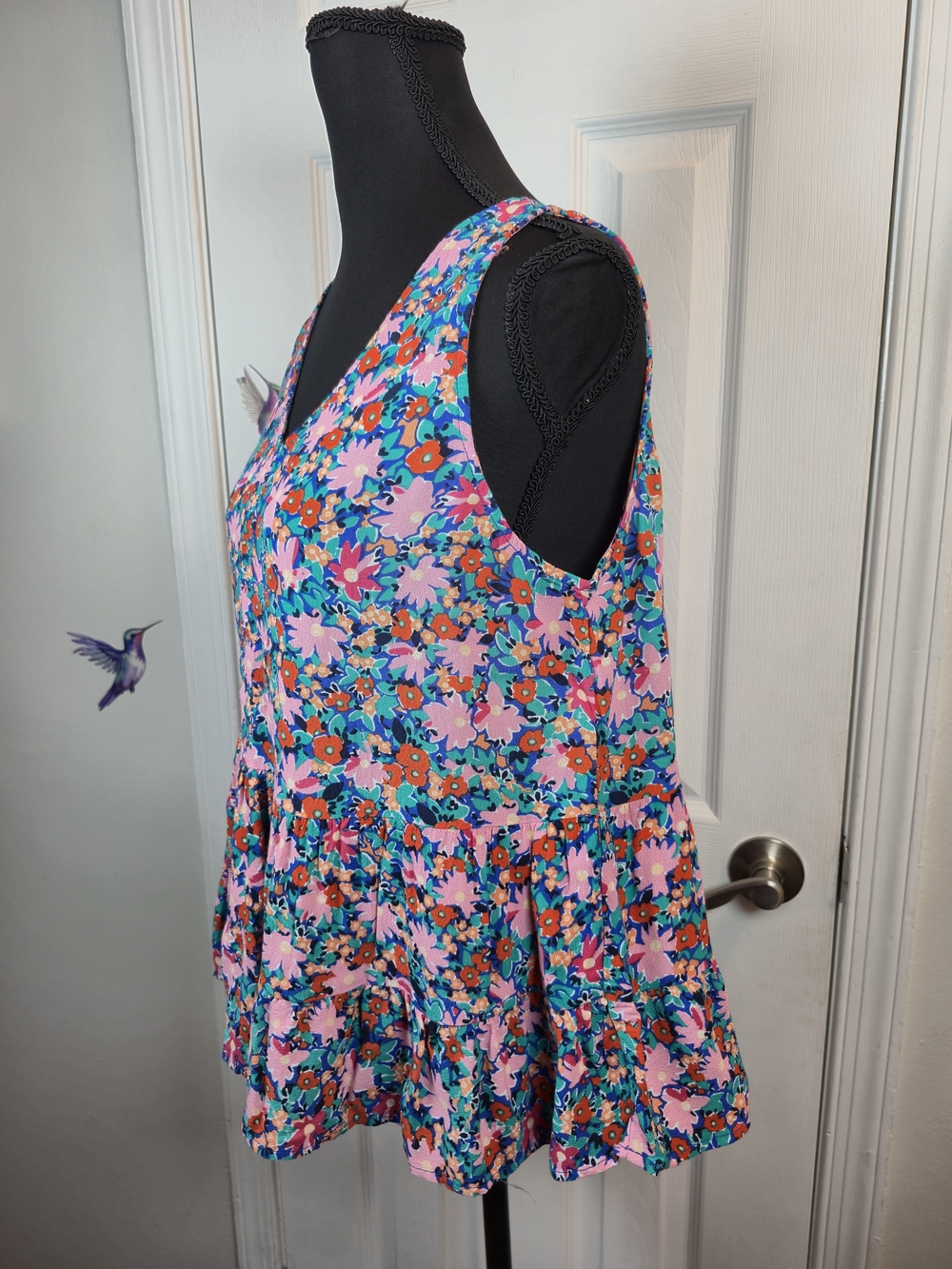 Loft Floral V-Neck Tiered Peplum Sleeveless Tank Top Medium - Picture 3 of 6